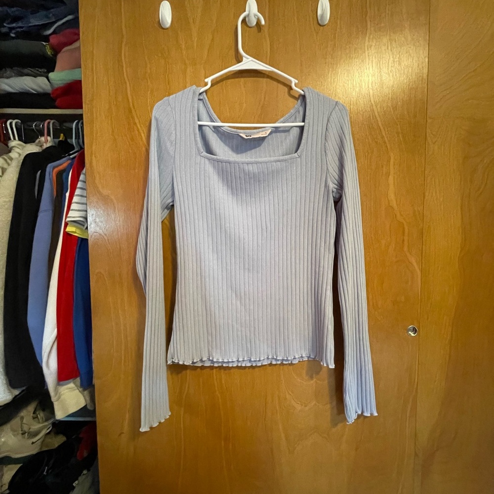 SO Blue Ribbed Long Sleeve Blouse